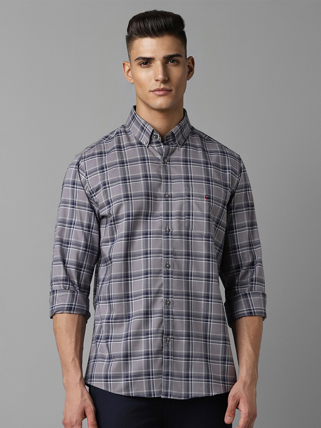 

Louis Philippe Sport Checked Button-Down Collar Slim Fit Cotton Casual Shirt, Grey