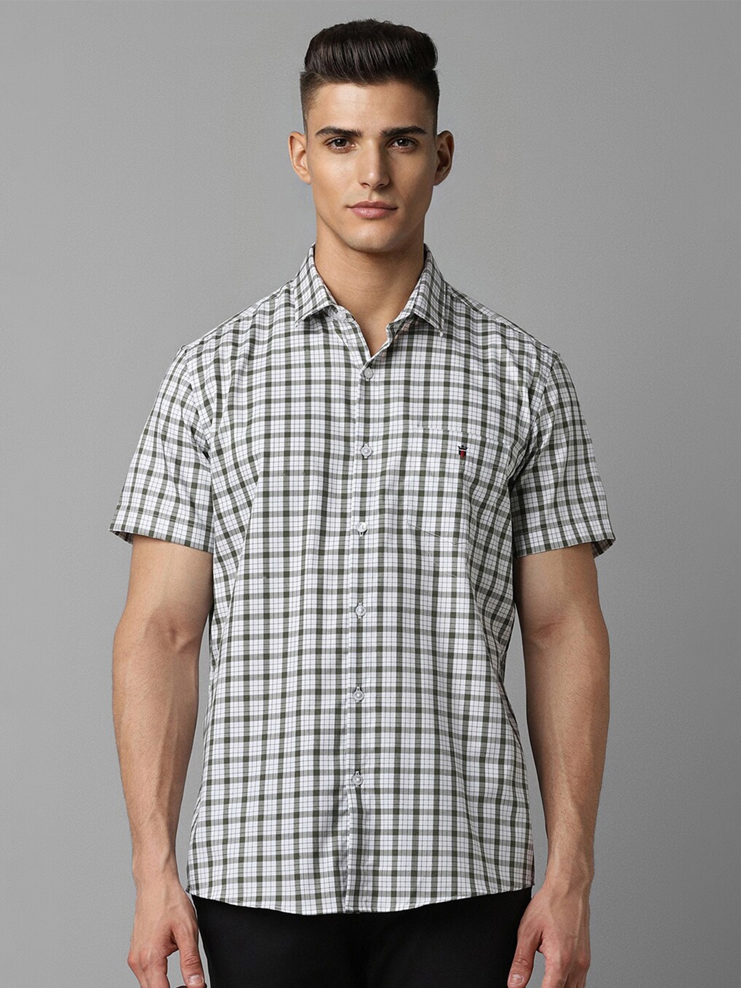 

Louis Philippe Sport Checked Short Sleeves Slim Fit Cotton Casual Shirt, White