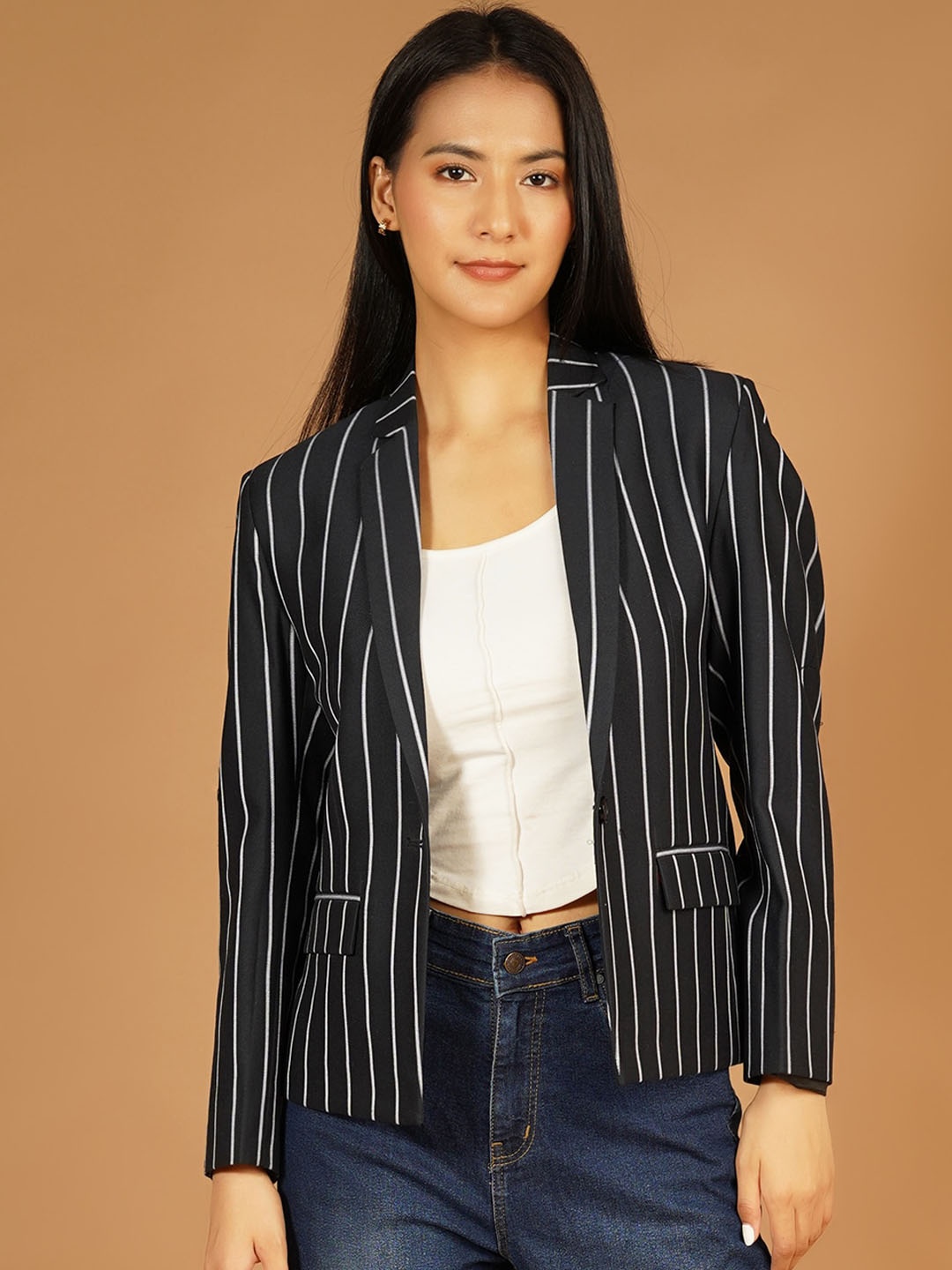 

Talethread Striped Single-Breasted Formal Blazer, Blue