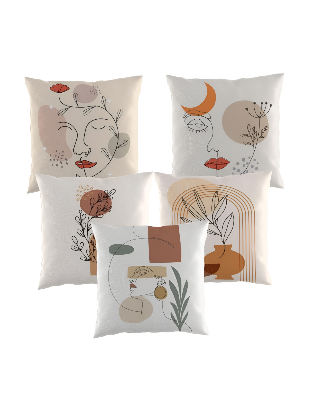 

SCPmarts White & Black 5 Pieces Abstract Printed Cotton Linen Square Cushion Covers