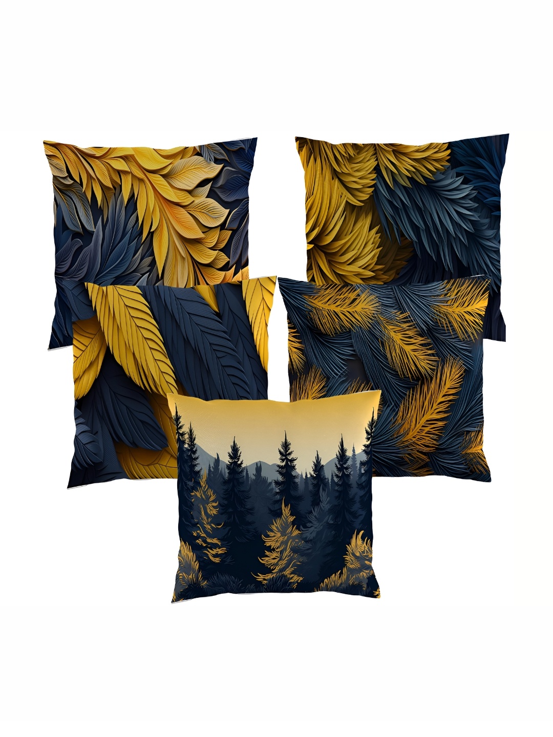 

SCPmarts Black & Mustard Yellow 5 Pieces Floral Printed Square Cushion Covers