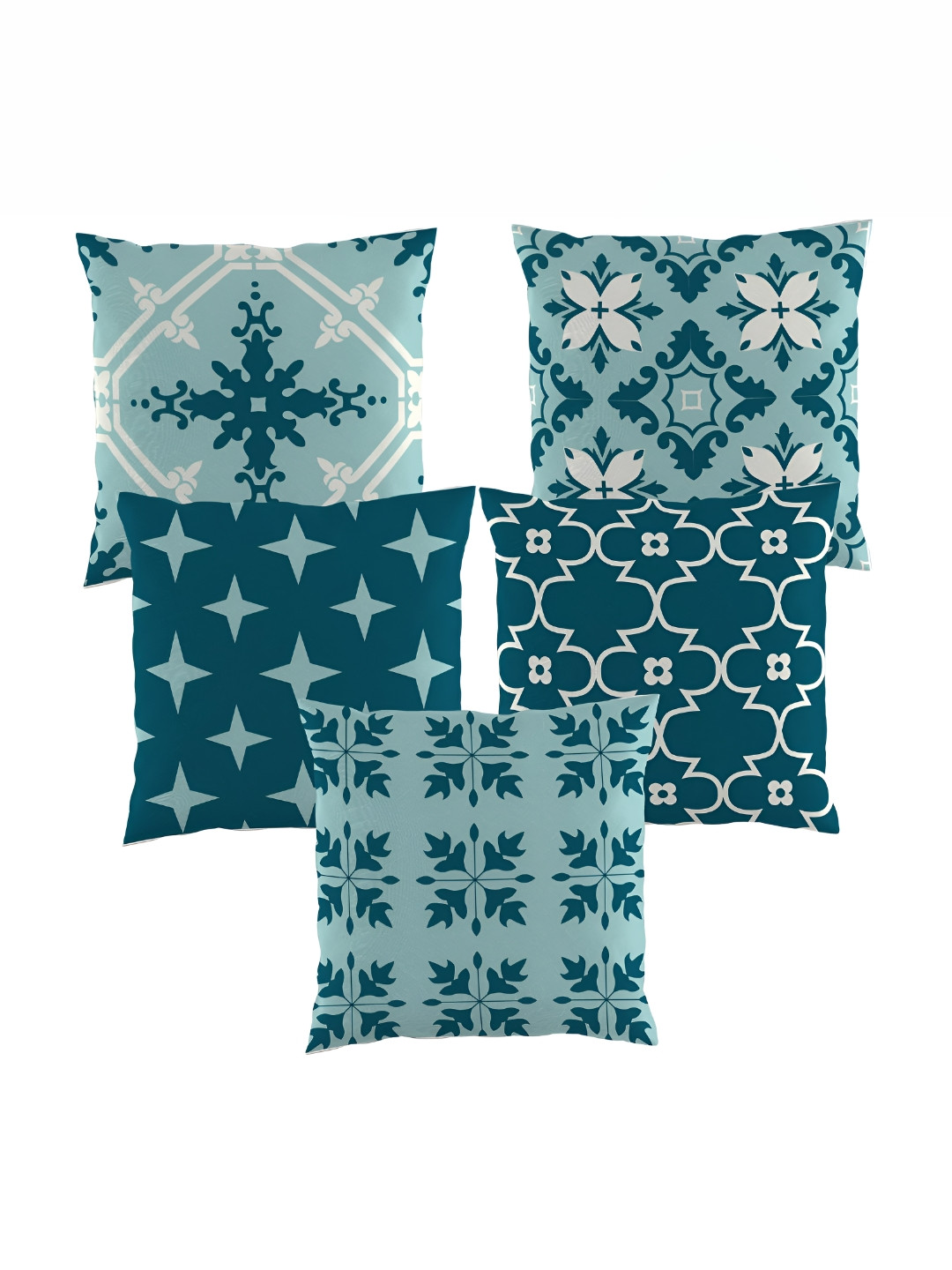 

SCPmarts Teal Blue & White Geometric Printed Cotton Square Cushion Covers