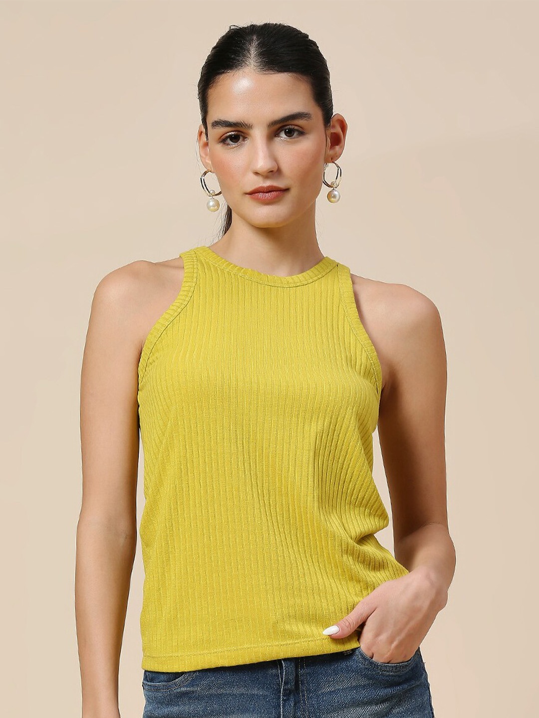 

Chemistry Round Neck Sleeveless Top, Lime green