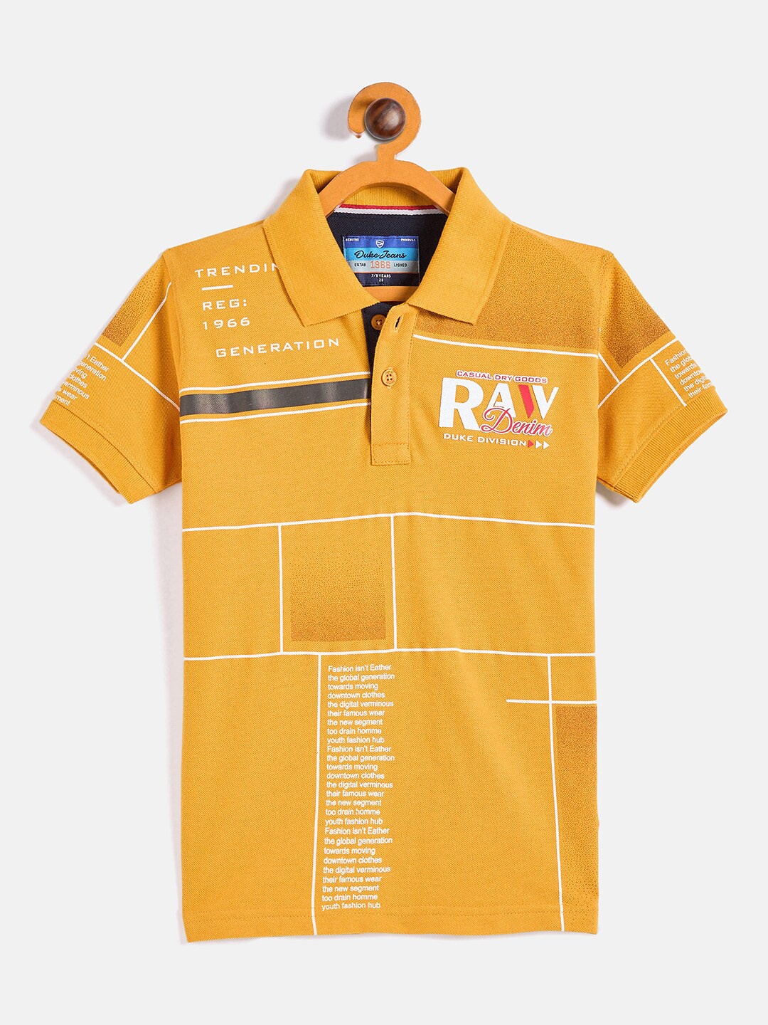 

Duke Boys Geometric Printed Polo Collar Cotton Slim Fit T-shirt, Yellow
