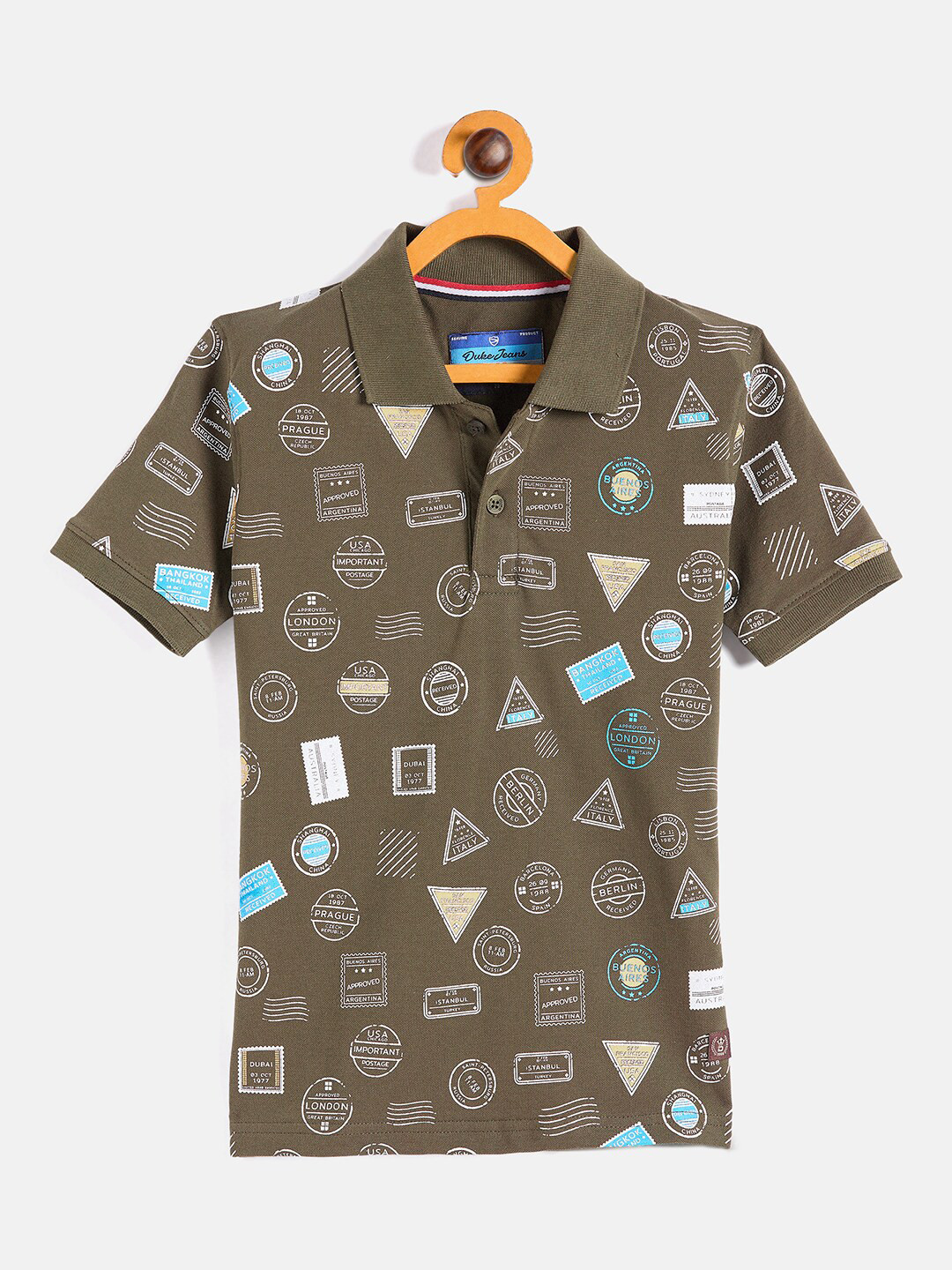 

Duke Boys Abstract Printed Polo Collar Slim Fit T-shirt, Green