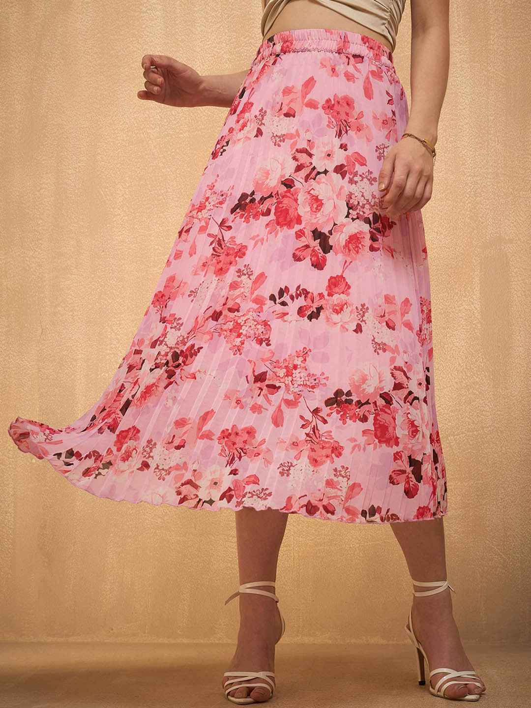 

RARE Floral Printed Flared Midi Skirts, Pink