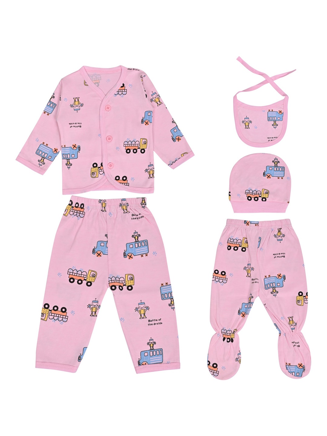 

LOOM LEGACY Infants 5-Pcs Printed Pure Cotton Apparel Gift Set, Pink