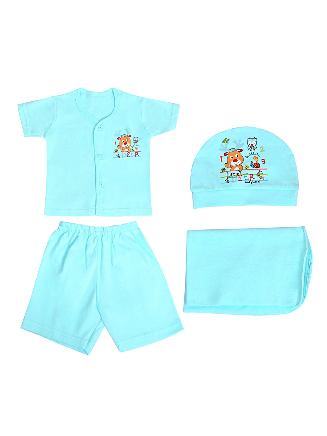 

LOOM LEGACY Infants Pack of 4 Pure Cotton Baby Apparel Gift Set, Blue