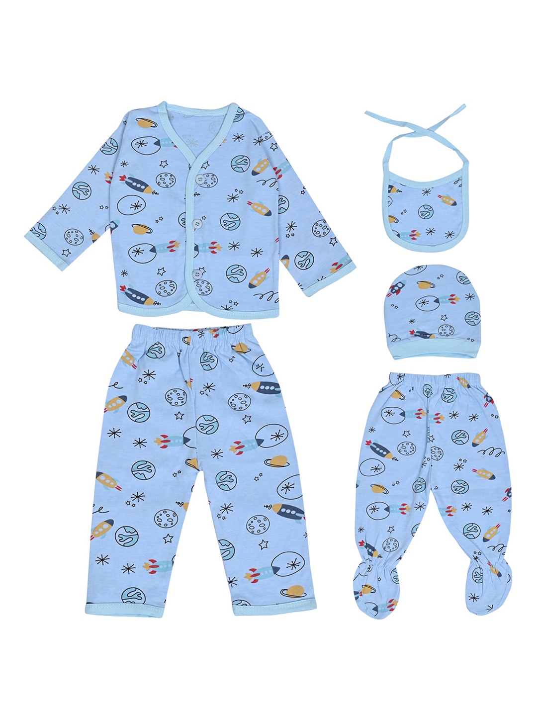 

LOOM LEGACY 5-Pcs Pure Cotton Baby Apparel Gift Set, Blue