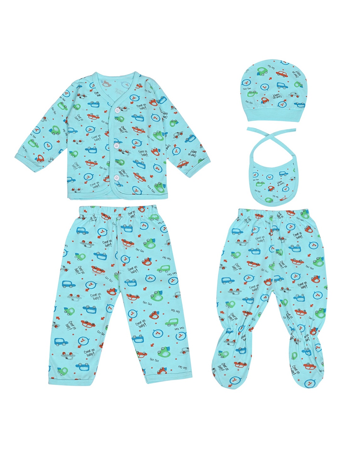 

LOOM LEGACY Infants 5-Pcs Pure Cotton Baby Apparel Gift Set, Turquoise blue