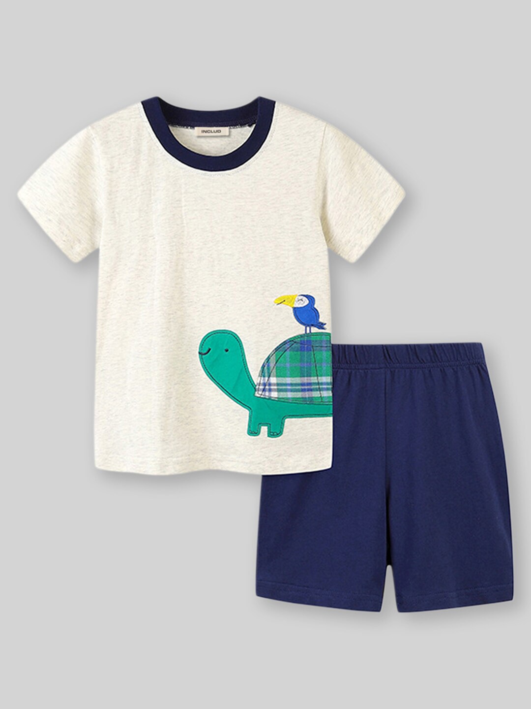 

INCLUD Boys Round Neck Printed T-shirt with Shorts, Cream