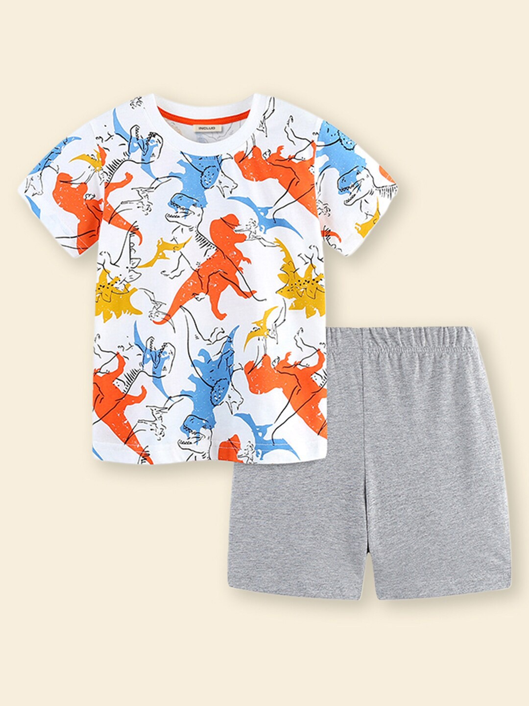 

INCLUD Boys Round Neck Printed T-shirt with Shorts, White