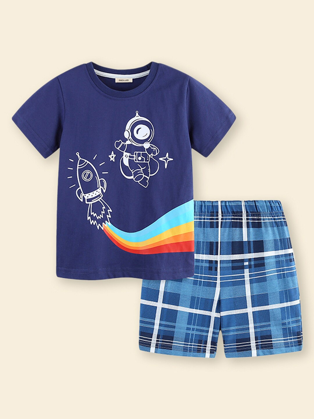 

INCLUD Boys Graphic Printed Round Neck T-shirt With Shorts, Blue