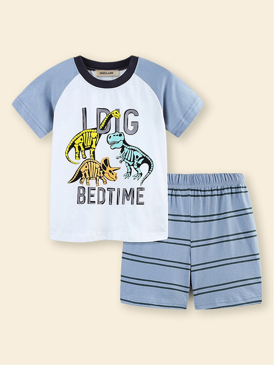 

INCLUD Boys Round Neck Printed T-shirt with Shorts, Grey