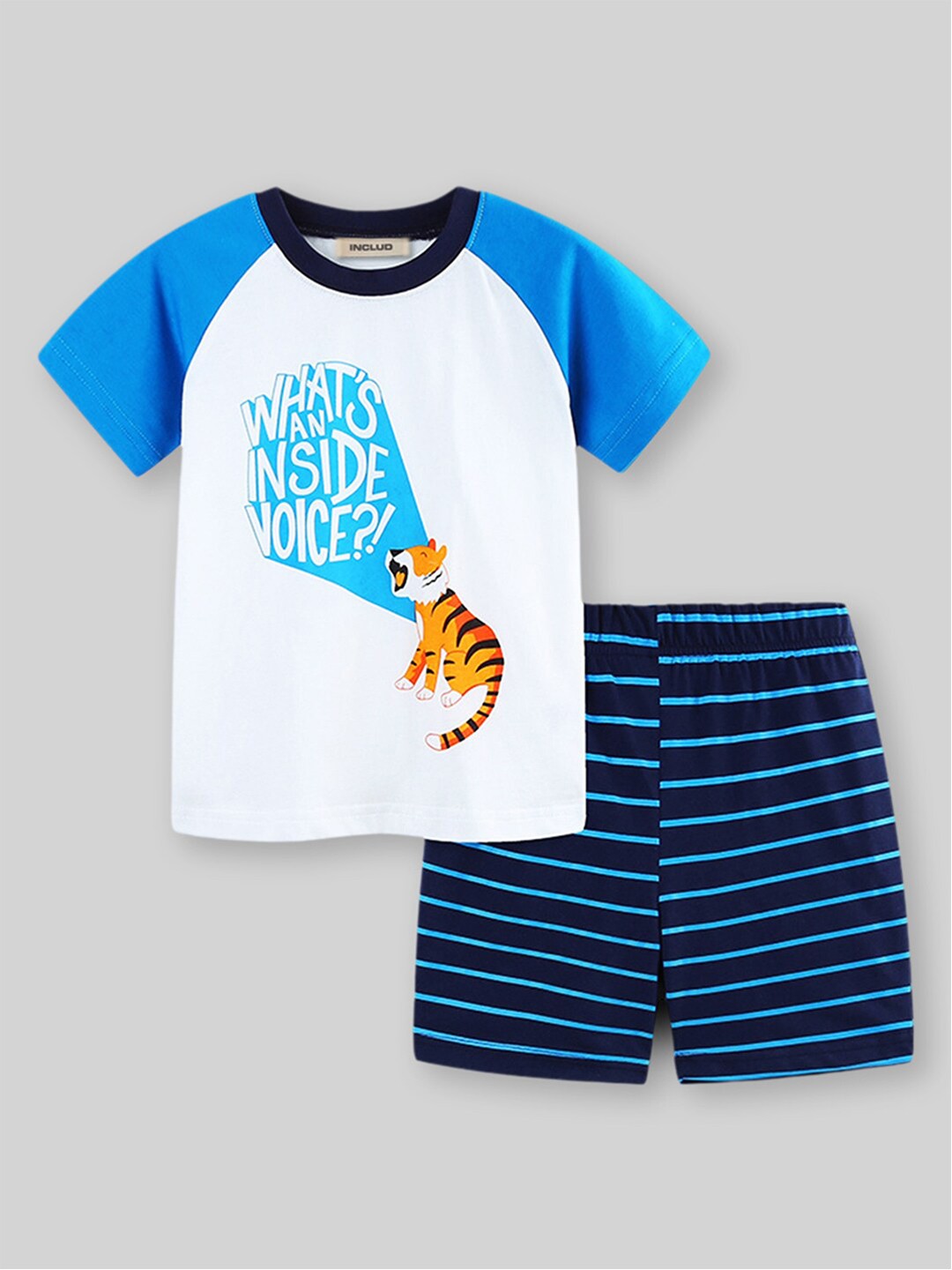 

INCLUD Boys Round Neck Short Sleeves Printed T-shirt with Shorts, Blue