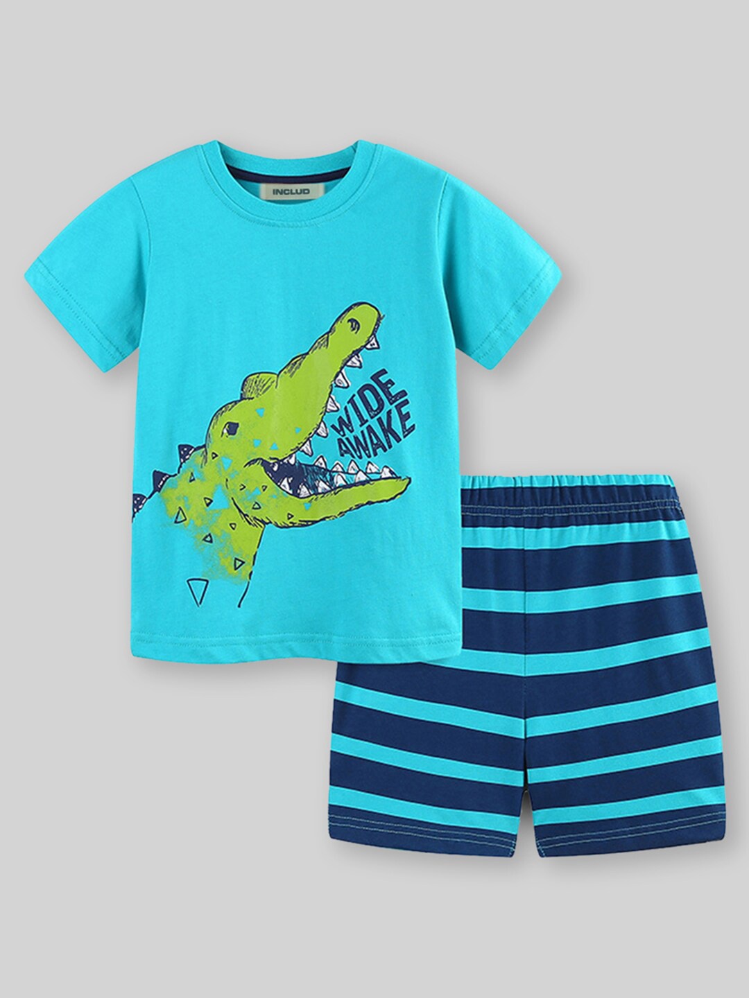 

INCLUD Boys Round Neck Printed T-shirt with Shorts, Blue