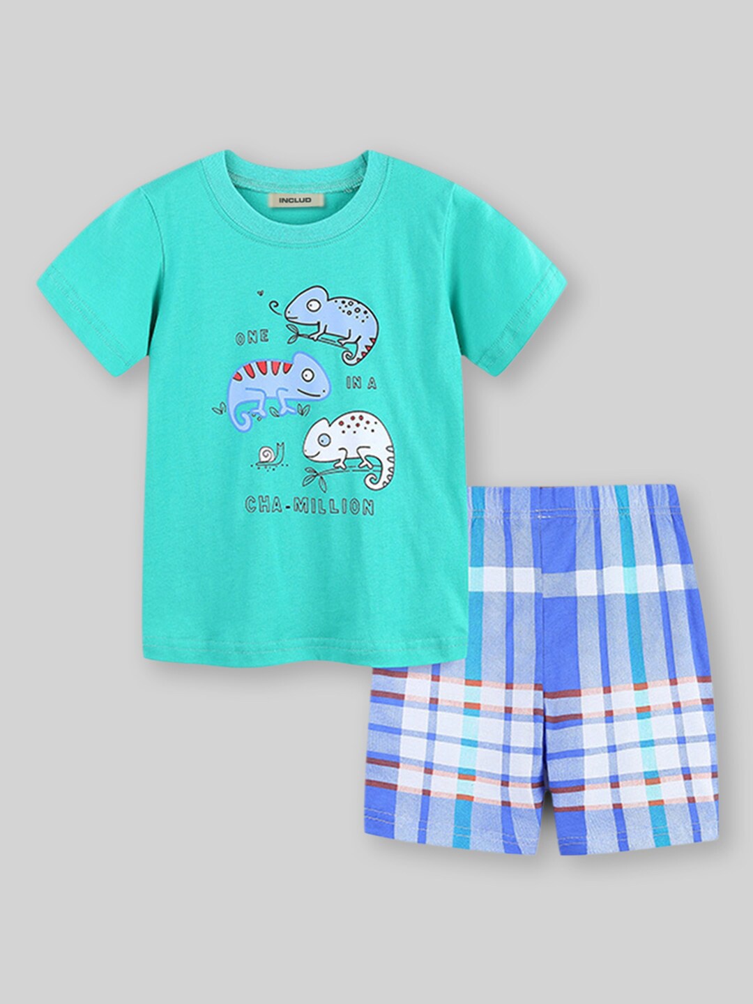 

INCLUD Boys Printed T-shirt with Shorts, Sea green