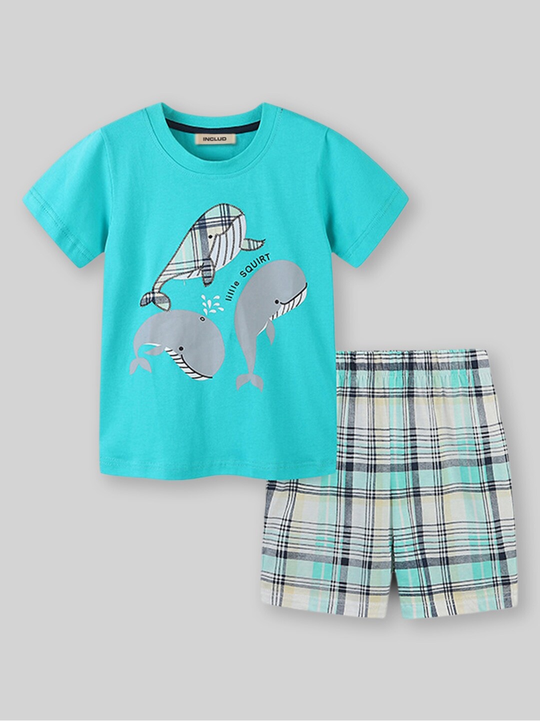 

INCLUD Boys Round Neck Printed T-shirt with Shorts, Blue