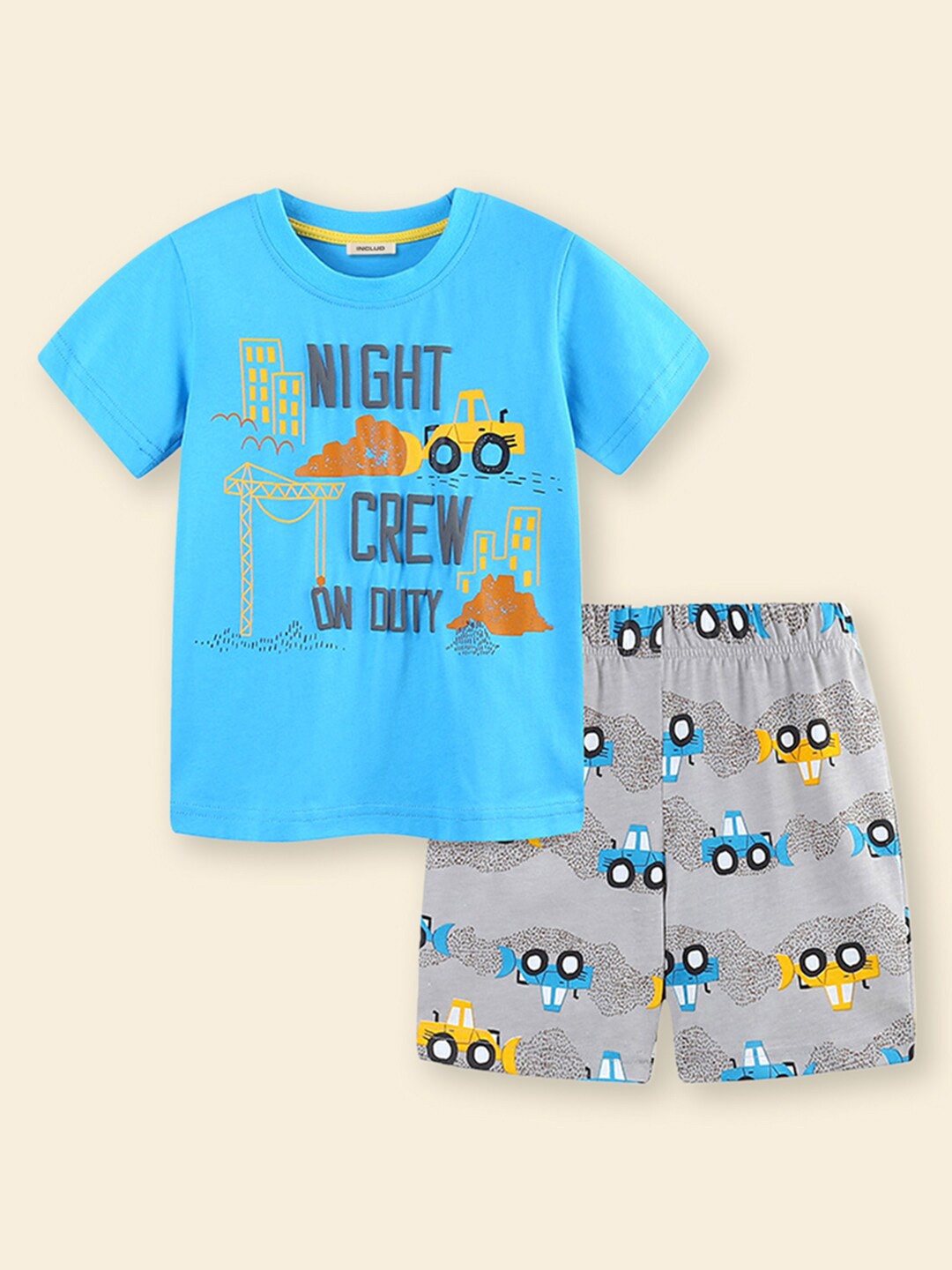 

INCLUD Boys Round Neck Short Sleeves Printed T-shirt with Shorts, Blue