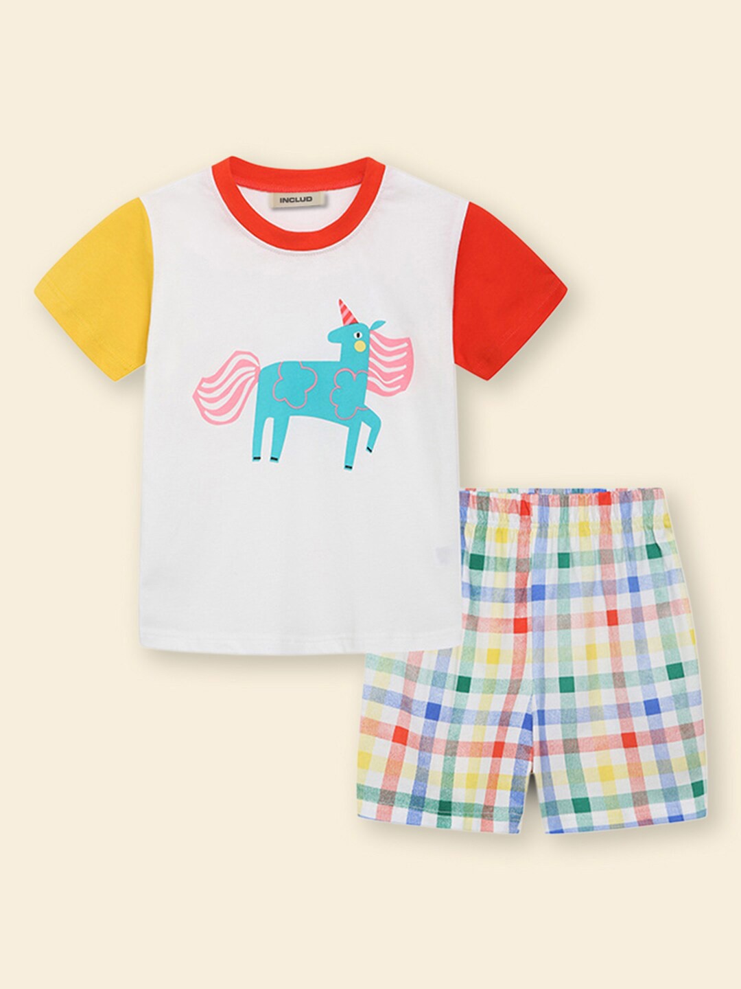 

INCLUD Boys Printed Round Neck T-shirt With Shorts, White