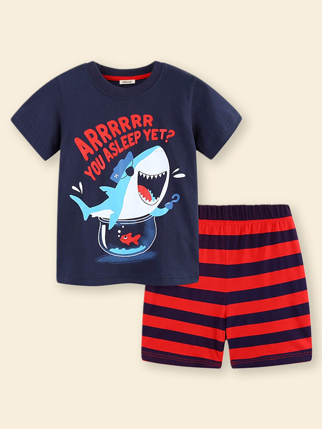 

INCLUD Boys Round Neck Printed T-shirt with Shorts, Navy blue