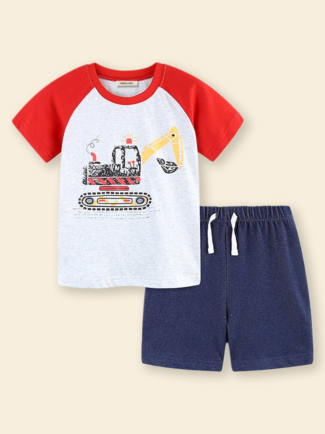 

INCLUD Boys Round Neck Short Sleeves Printed T-shirt with Shorts, Red