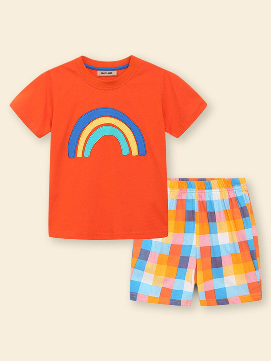 

INCLUD Boys Round Neck Printed T-shirt with Shorts, Orange