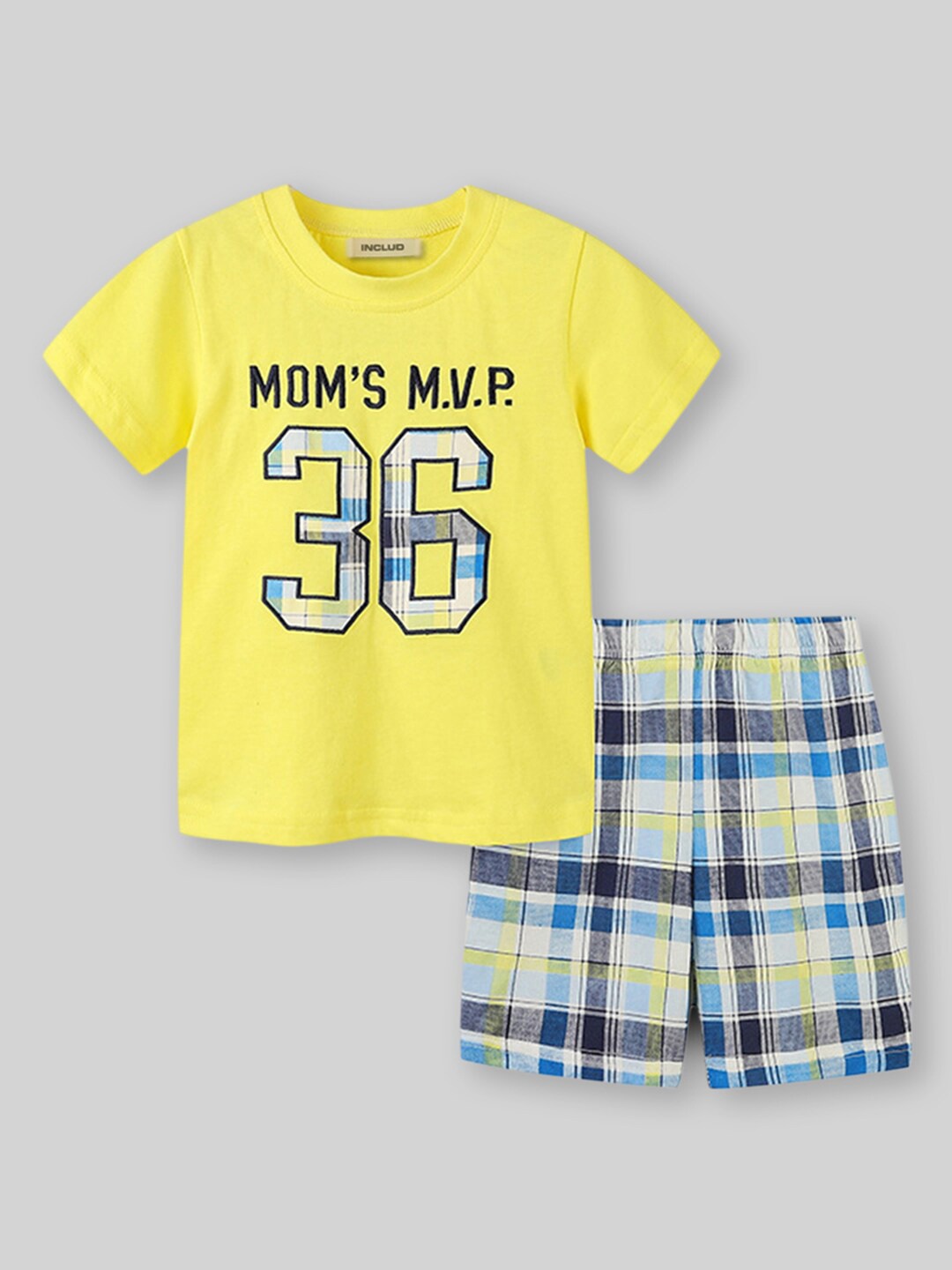 

INCLUD Boys Round Neck Short Sleeves Printed T-shirt with Shorts, Yellow