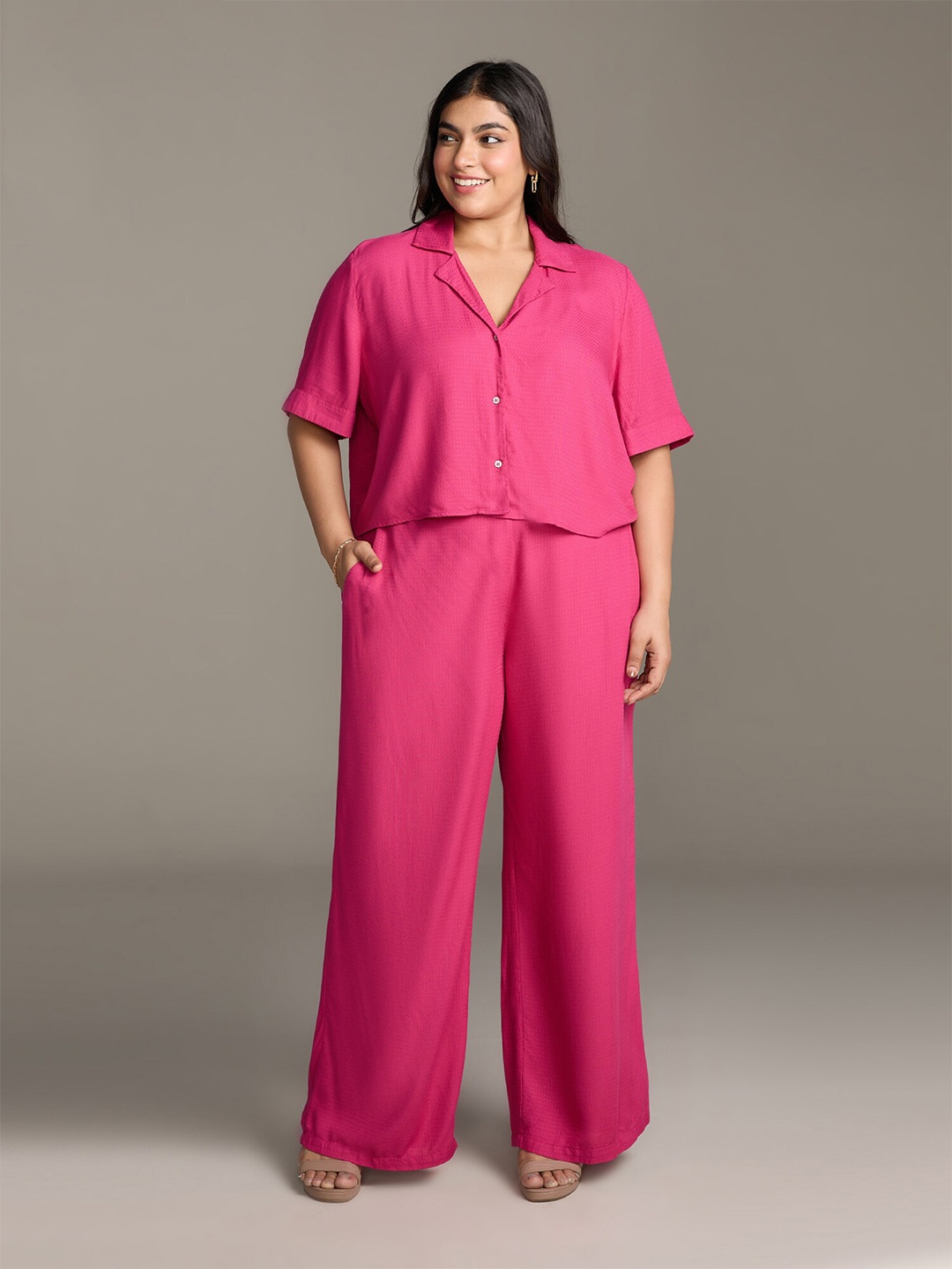 

20Dresses Plus Size Pink Self Design Shirt With Trouser