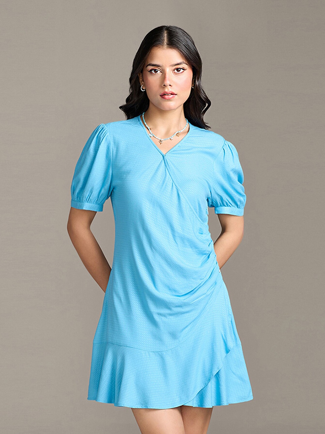 

20Dresses Puff Sleeves A-Line Mini Dress, Blue