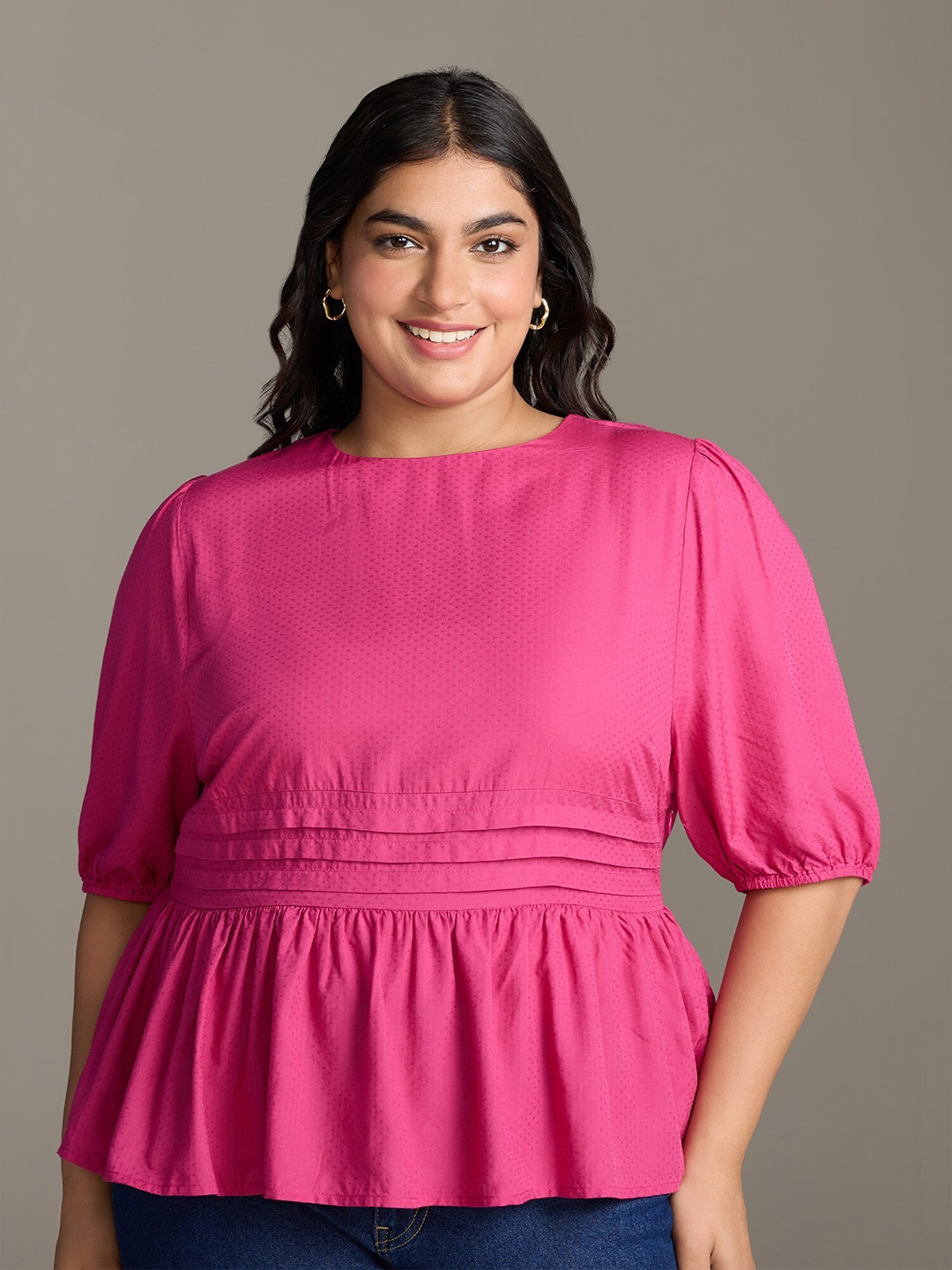 

20Dresses Puff Sleeve Cinched Waist Top, Pink