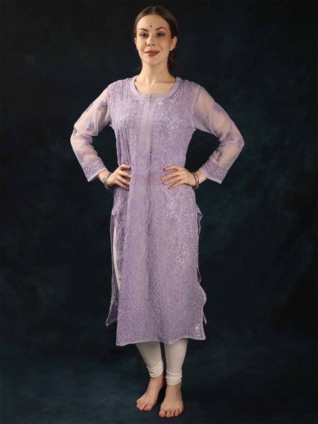 

Exotic India Paisley Embroidered Chikankari Kurta, Lavender
