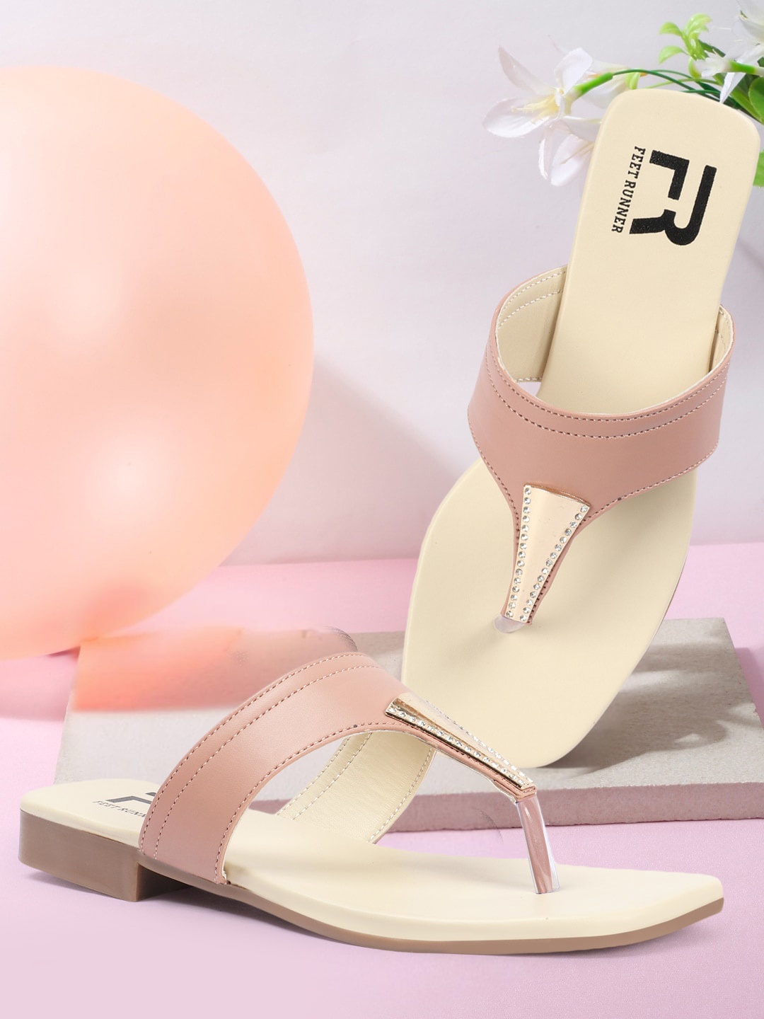 

FEET RUNNER Open Toe T-Strap Flats, Pink