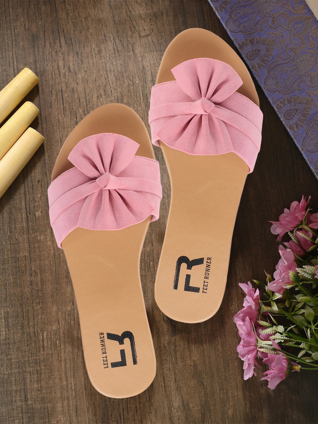 

FEET RUNNER Open Toe Flats, Pink