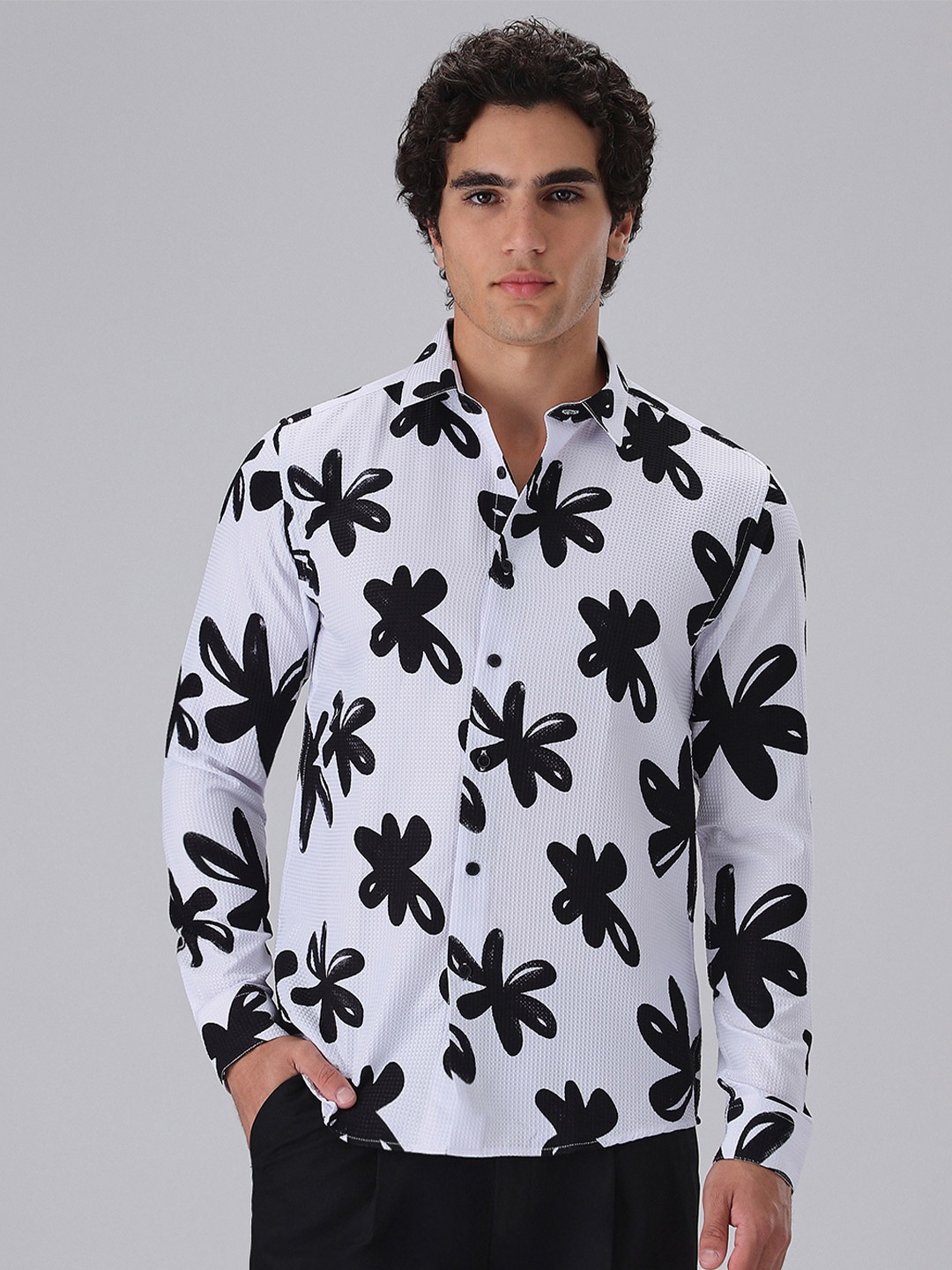 

Banana Club Men Classic Floral Printed Casual Shirt, White