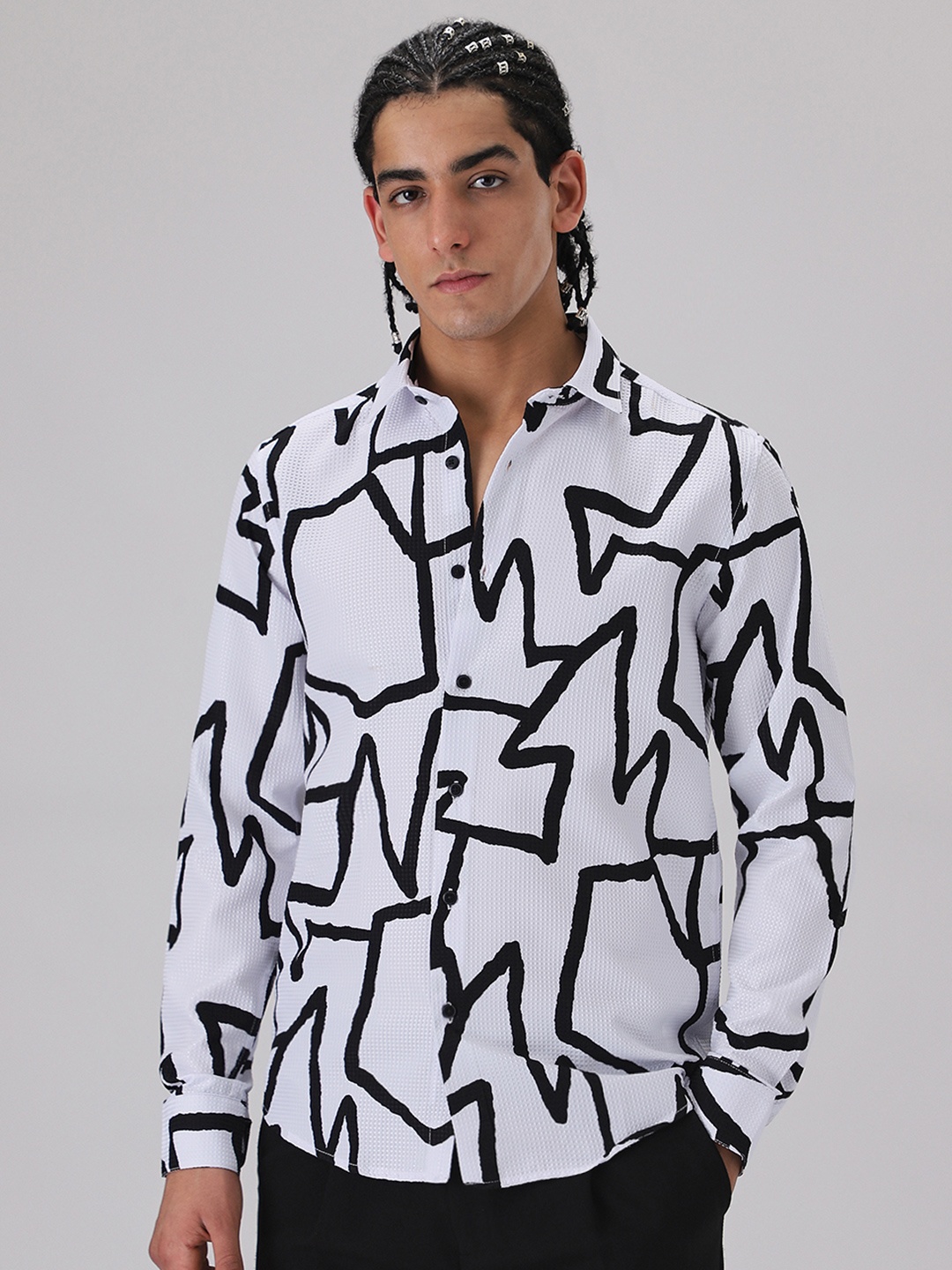 

Banana Club Classic Abstract Printed Casual Shirt, White