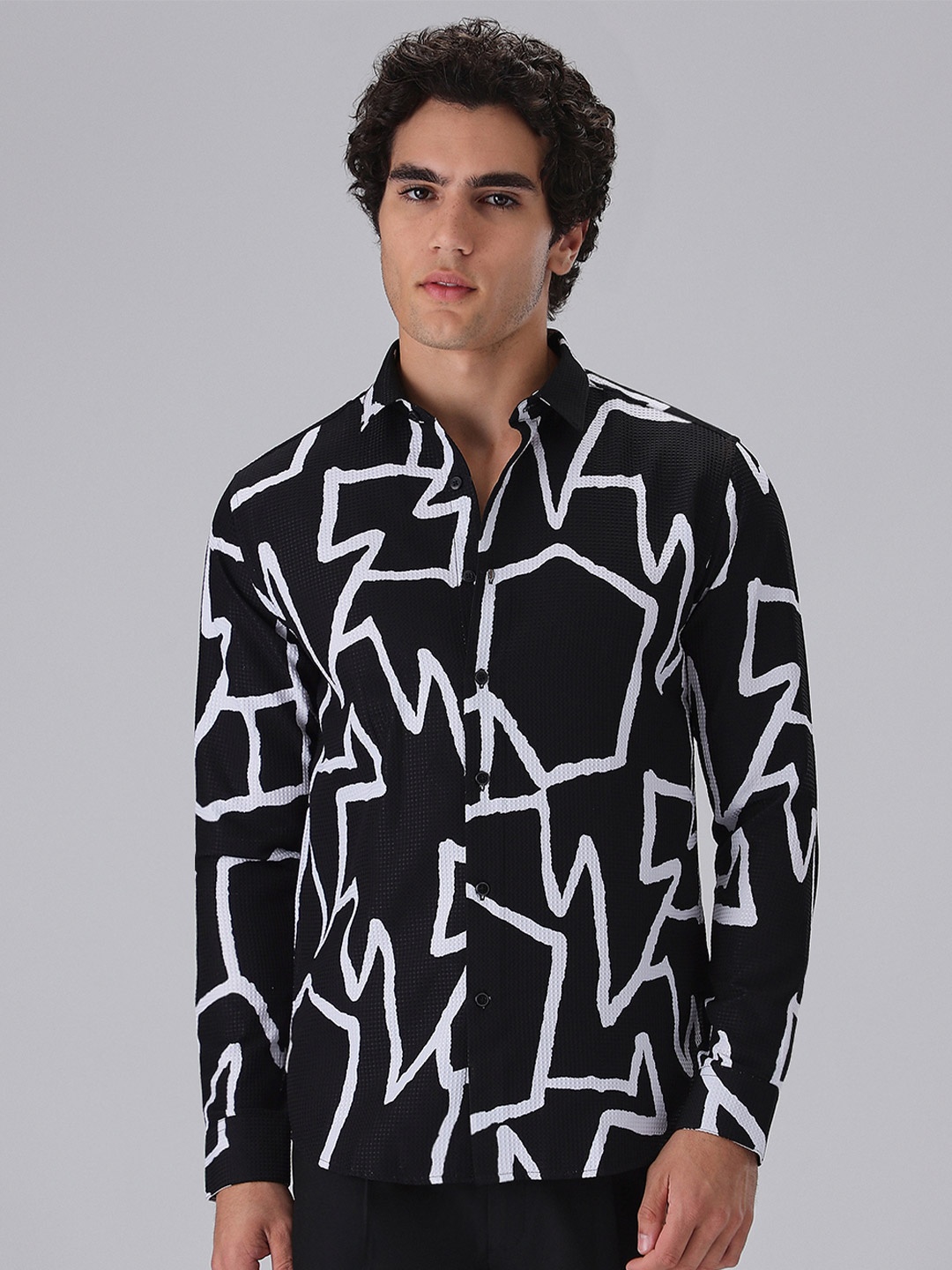 

Banana Club Classic Abstract Printed Casual Shirt, Black