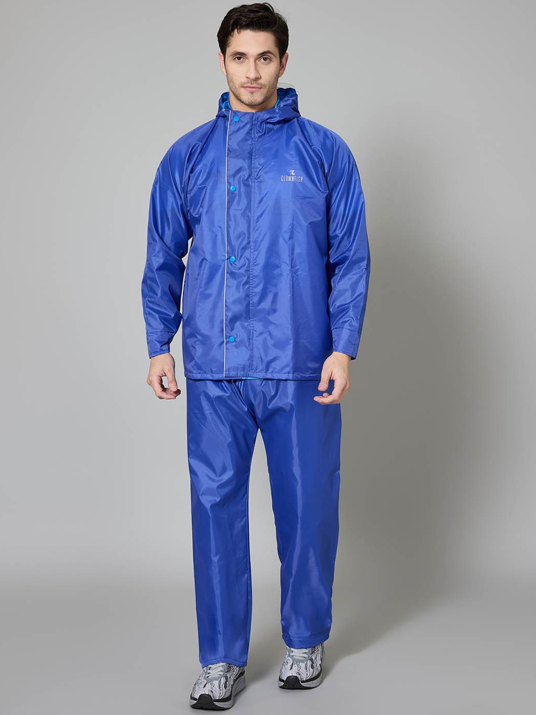 

THE CLOWNFISH Attached Hood Waterproof Rain Suit, Blue