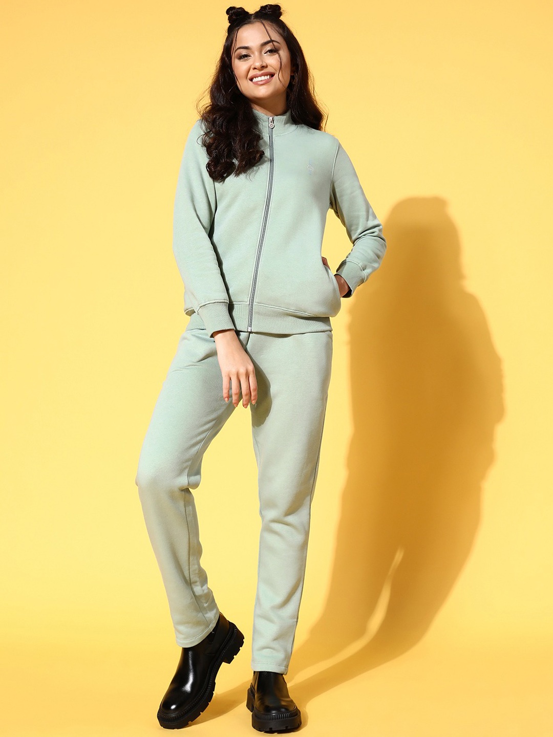 

Sweet Dreams Mock Collar Mid-Rise Tracksuit, Green