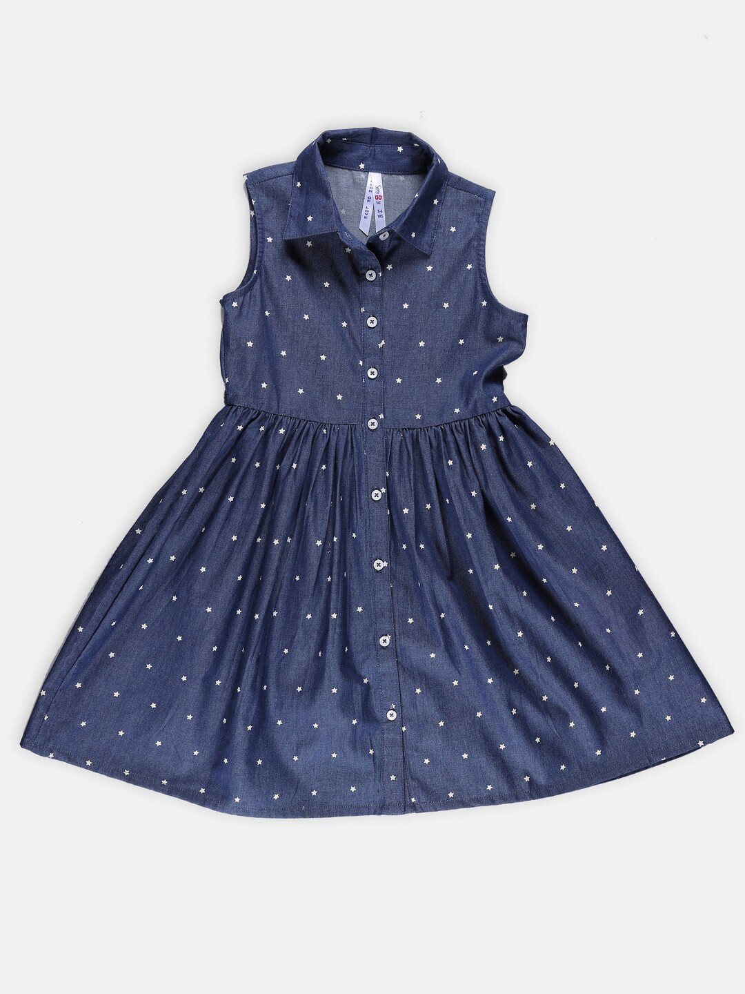 

SPYBY Girls Shirt Collar Sleeveless Print Fit & Flare Dress, Blue