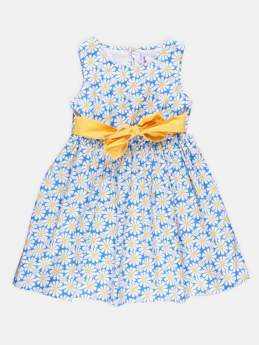 

SPYBY Girls Floral Printed Sleeveless Cotton Fit & Flare Dress, White