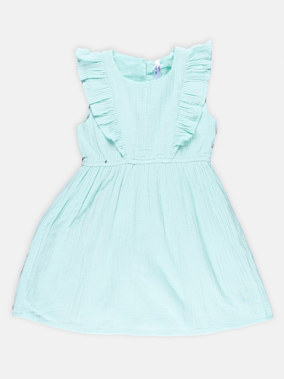 

SPYBY Girls Round Neck Sleeveless Ruffles Cotton Fit & Flare Dress, Blue