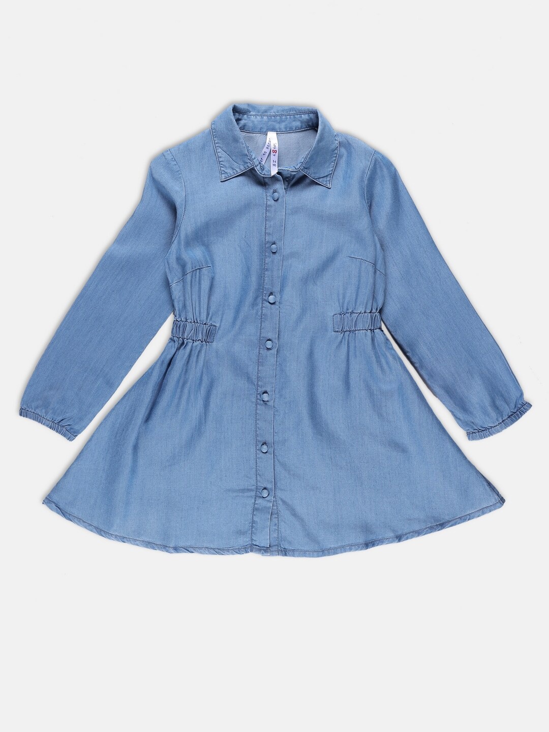 

SPYBY Girls Long Puff Sleeves Cotton Shirt Dress, Blue