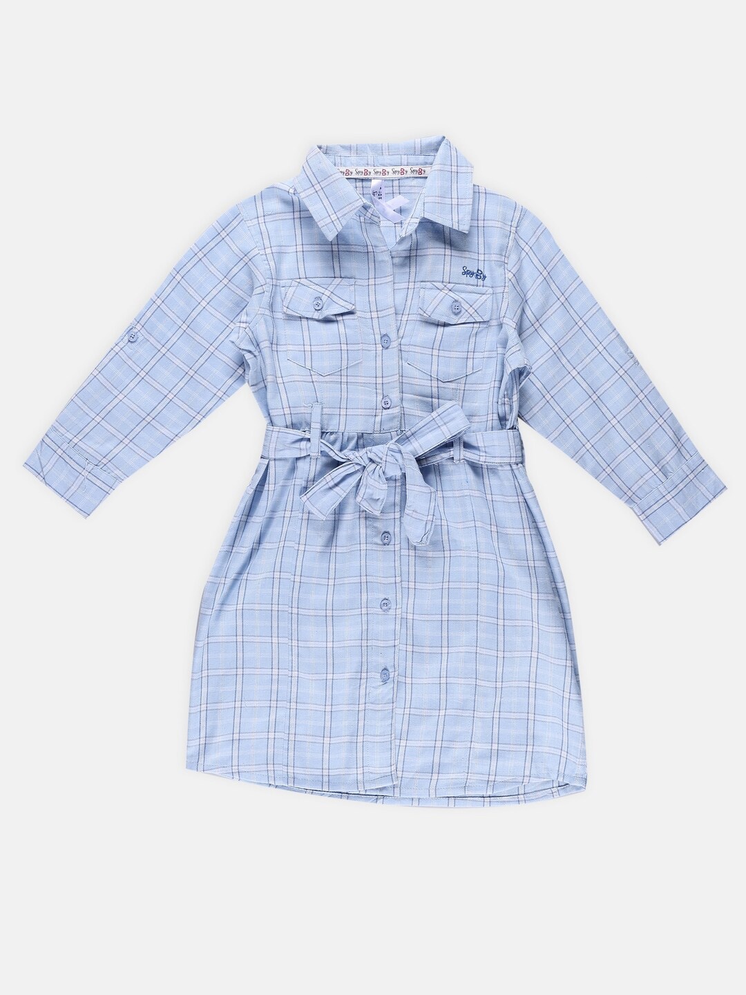 

SPYBY Girls Checked Long Sleeves Cotton Shirt Dress, Blue