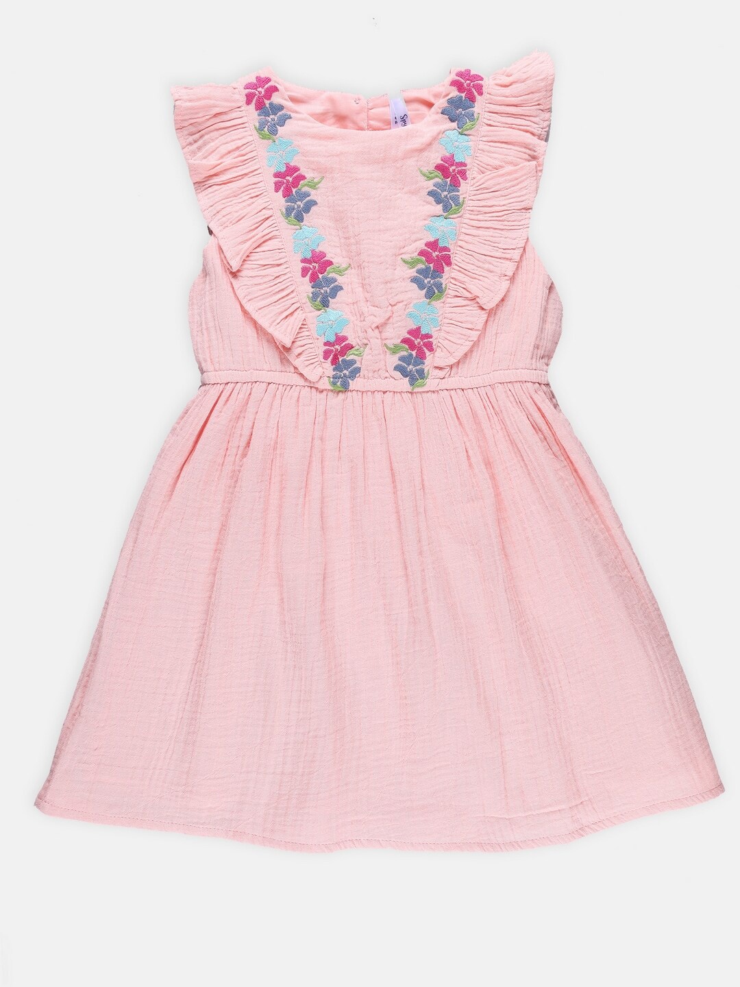 

SPYBY Girls Floral Sleeveless Ruffles Cotton Fit & Flare Dress, Peach