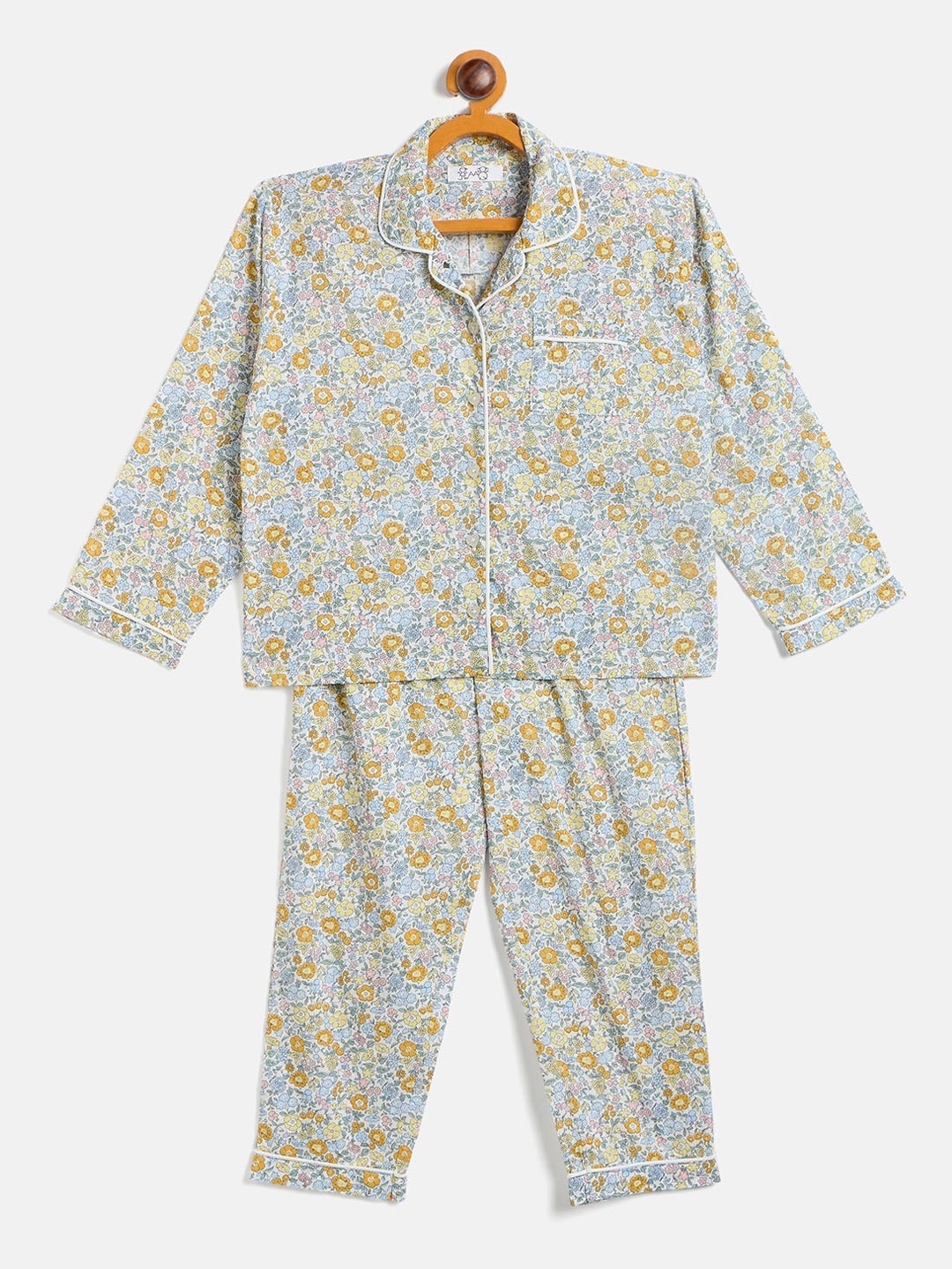

JWAAQ Girls Floral Printed Pure Cotton Night suit, Cream