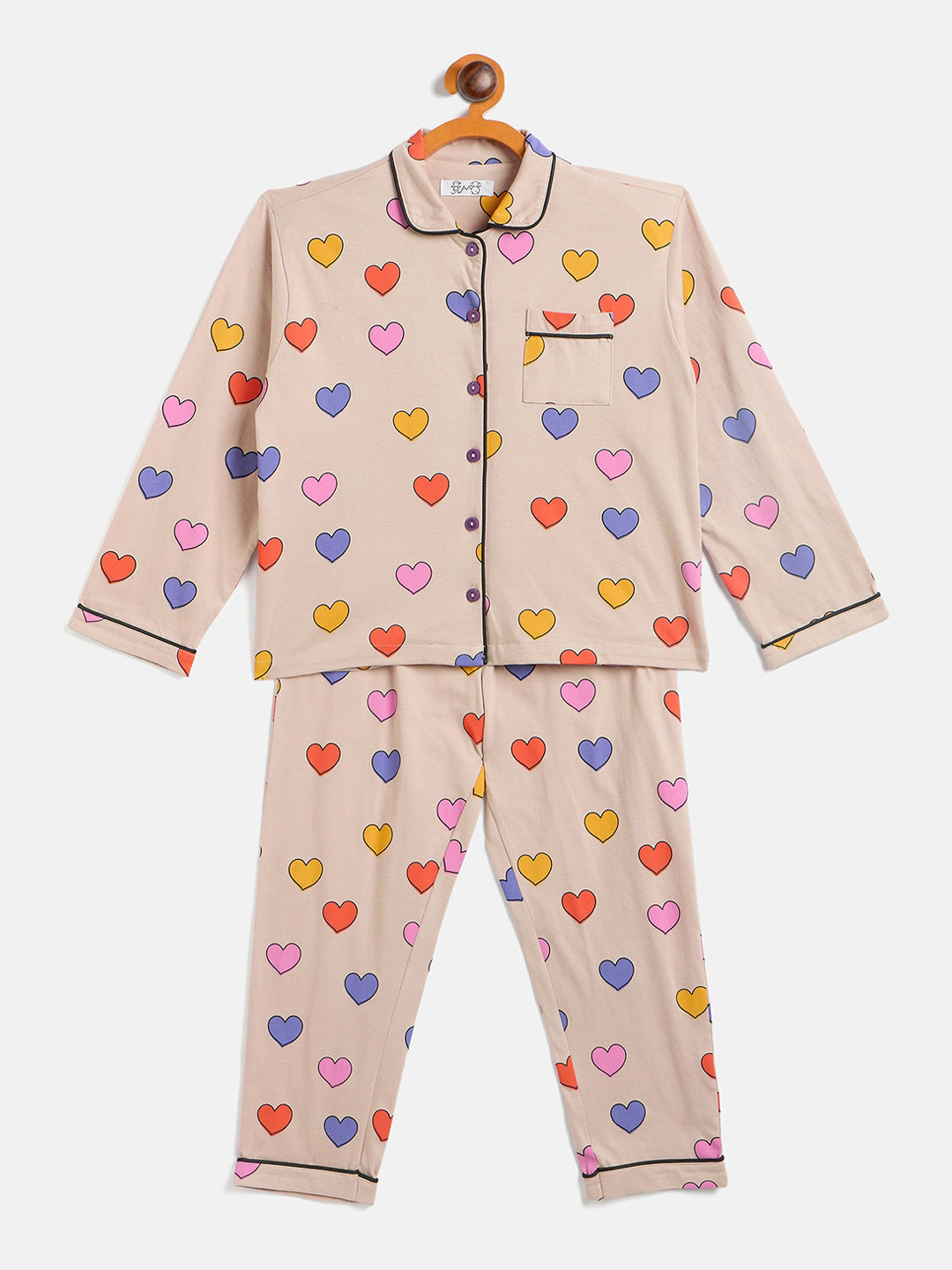

JWAAQ Girls Printed Pure Cotton Night suit, Khaki