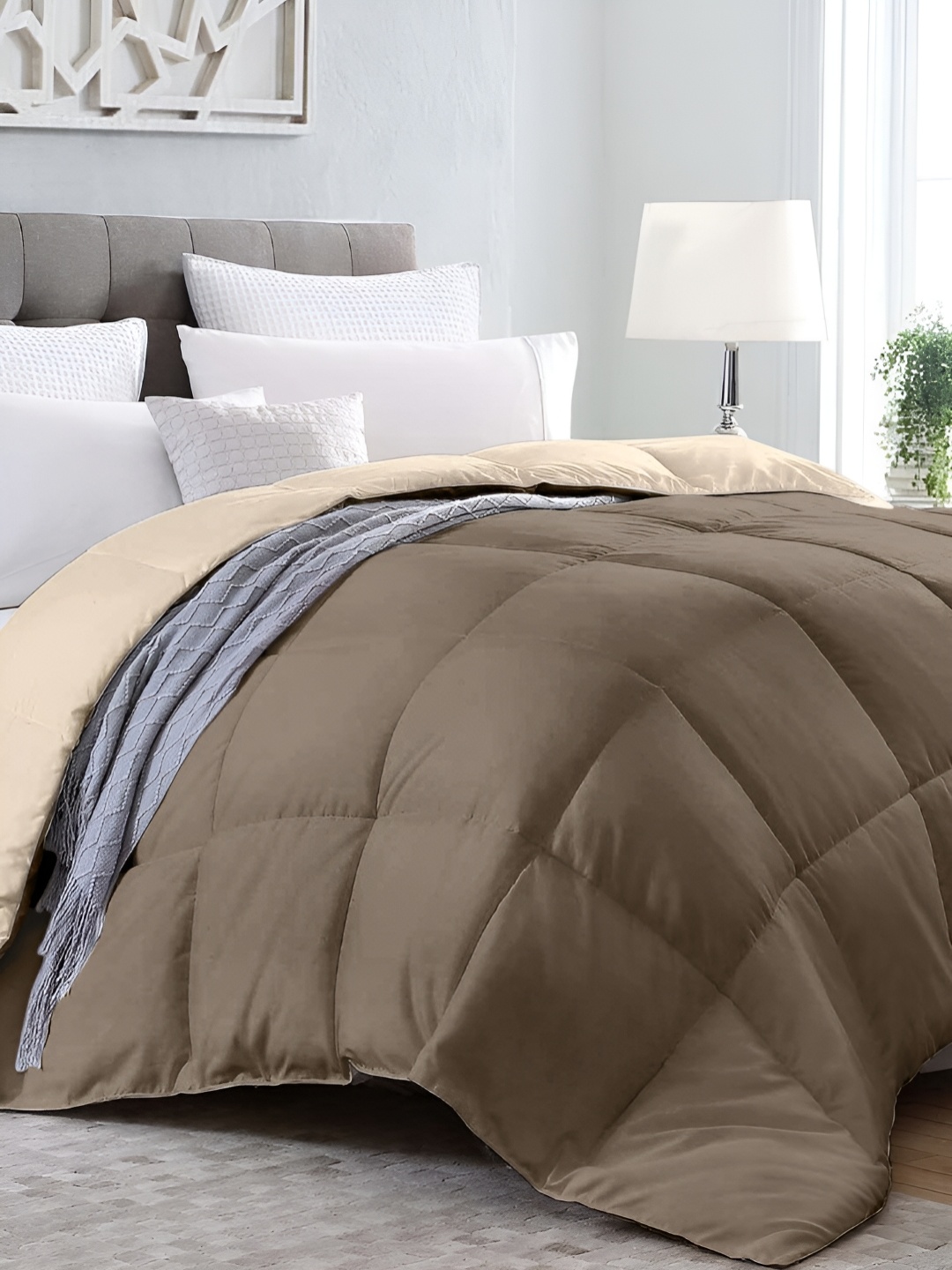 

LABHAM Taupe & Cream Microfiber AC Room 150 GSM Double Bed Comforter