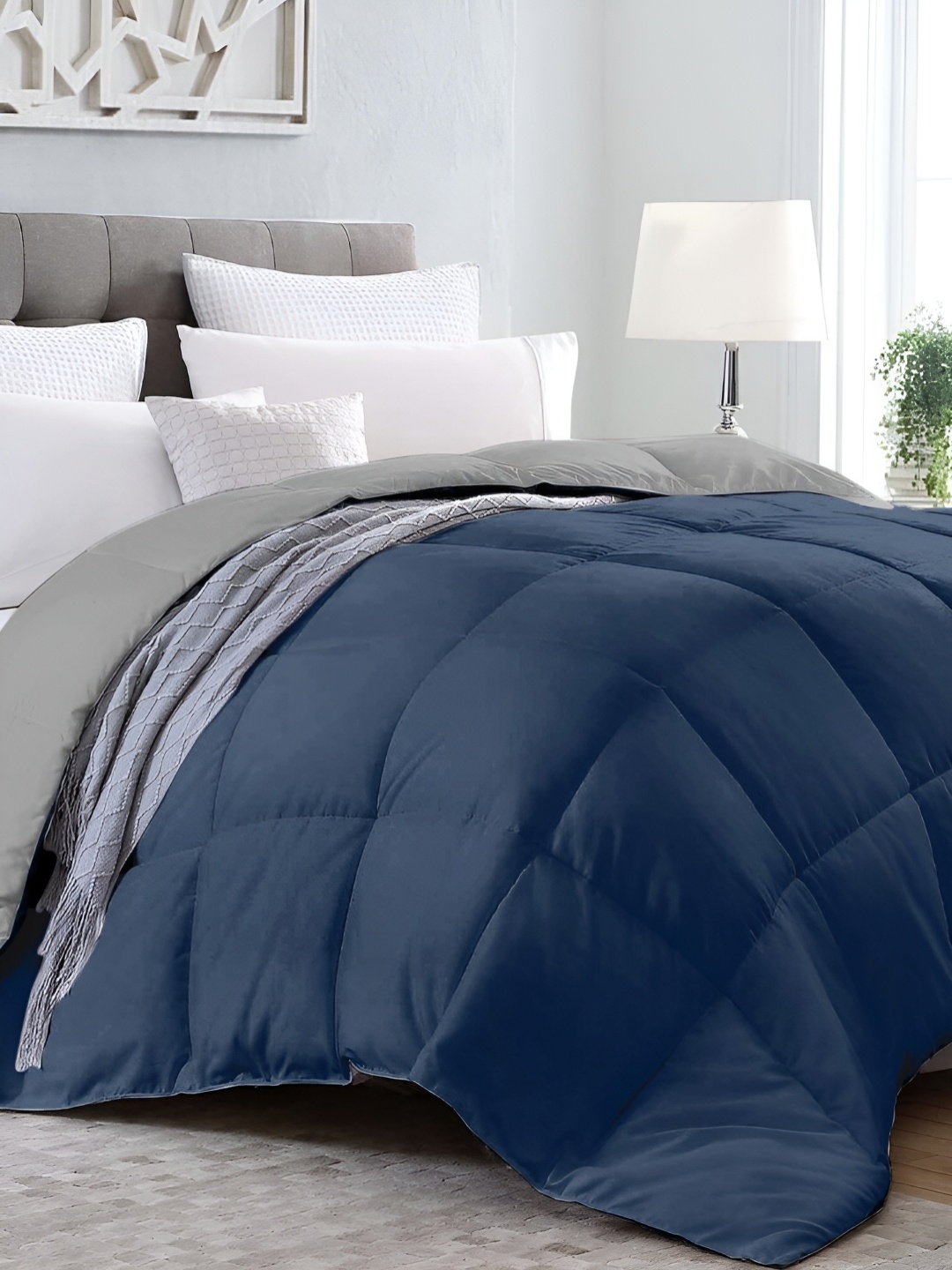 

LABHAM Navy Blue & Grey Microfiber AC Room 150 GSM Double Bed Comforter