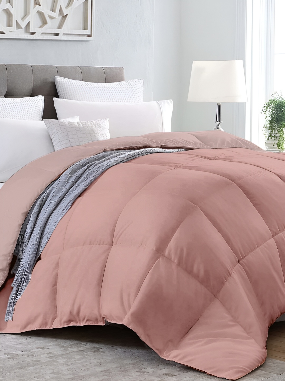 

LABHAM Pink & Grey Microfiber AC Room 150 GSM Double Bed Comforter